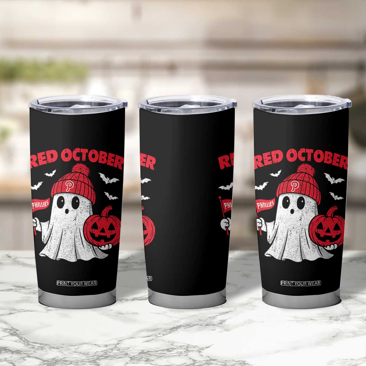 Red October Halloween Ghost Tumbler Cup Philadelphia Spooky Pumpkin Baseball Fan TS10 Print Your Wear