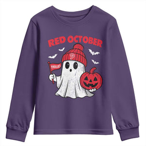 Red October Halloween Ghost Youth Sweatshirt Philadelphia Spooky Pumpkin Baseball Fan TS10 Purple Print Your Wear