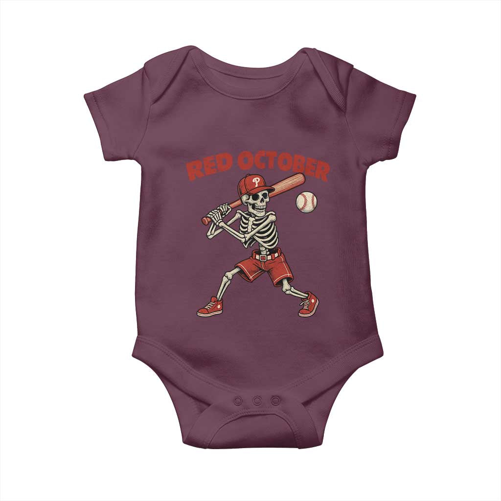 Red October Skeleton Baseball Baby Onesie Philadelphia Halloween Costume Funny TS10 Maroon Print Your Wear
