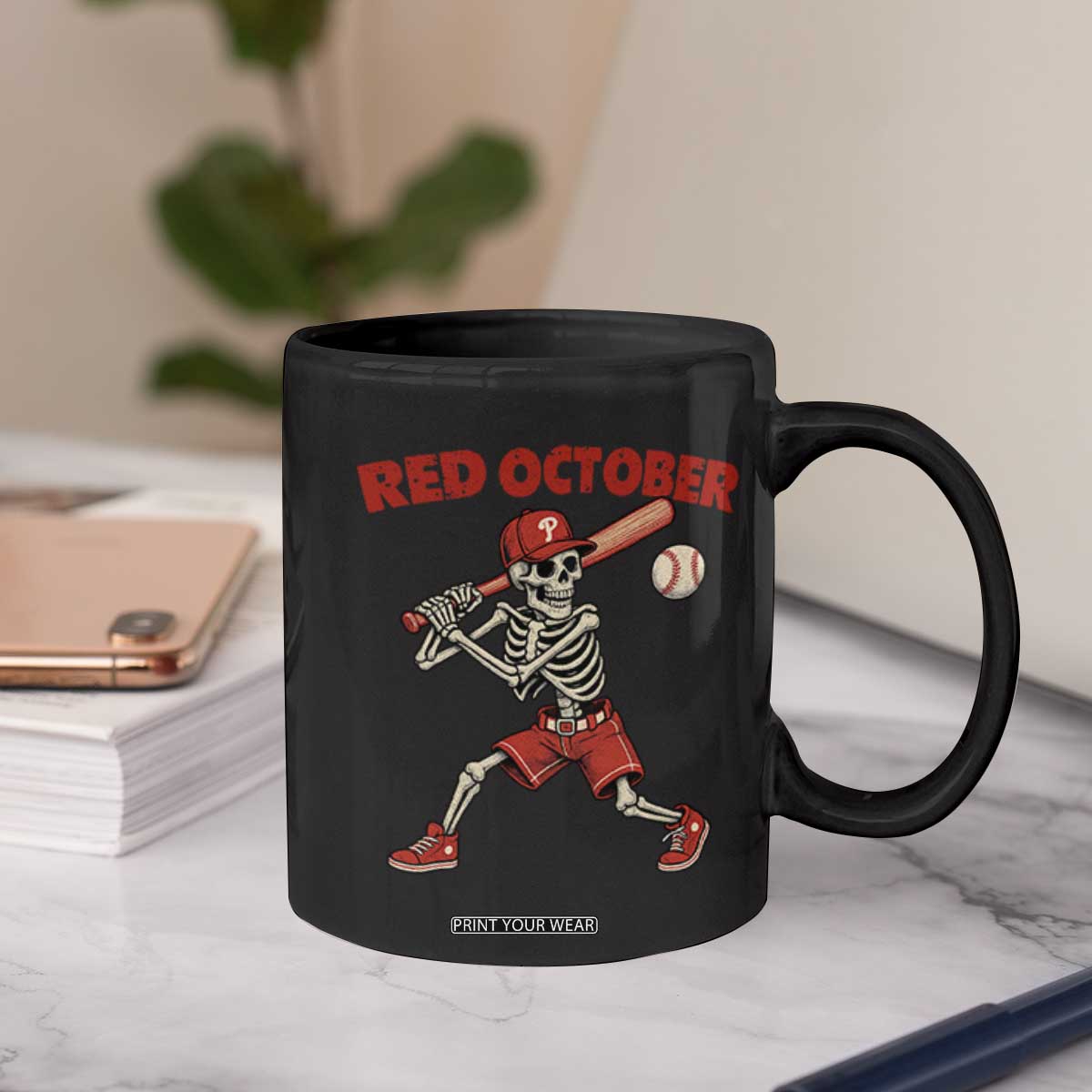 Red October Skeleton Baseball Coffee Mug Philadelphia Halloween Costume Funny TS10 Print Your Wear