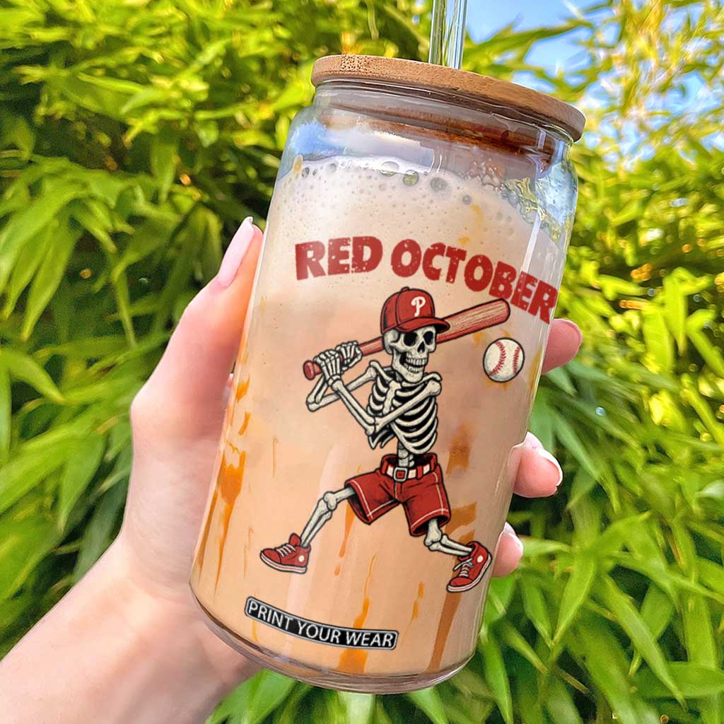 Red October Skeleton Baseball Glass Can Philadelphia Halloween Costume Funny TS10 Black Print Your Wear
