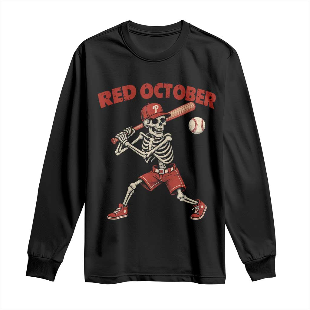 Red October Skeleton Baseball Long Sleeve Shirt Philadelphia Halloween Costume Funny TS10 Black Print Your Wear