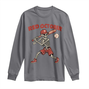 Red October Skeleton Baseball Long Sleeve Shirt Philadelphia Halloween Costume Funny TS10 Charcoal Print Your Wear