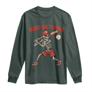 Red October Skeleton Baseball Long Sleeve Shirt Philadelphia Halloween Costume Funny TS10 Dark Forest Green Print Your Wear