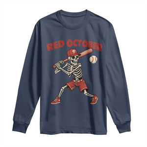 Red October Skeleton Baseball Long Sleeve Shirt Philadelphia Halloween Costume Funny TS10 Navy Print Your Wear