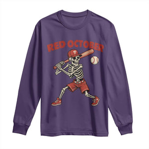 Red October Skeleton Baseball Long Sleeve Shirt Philadelphia Halloween Costume Funny TS10 Purple Print Your Wear
