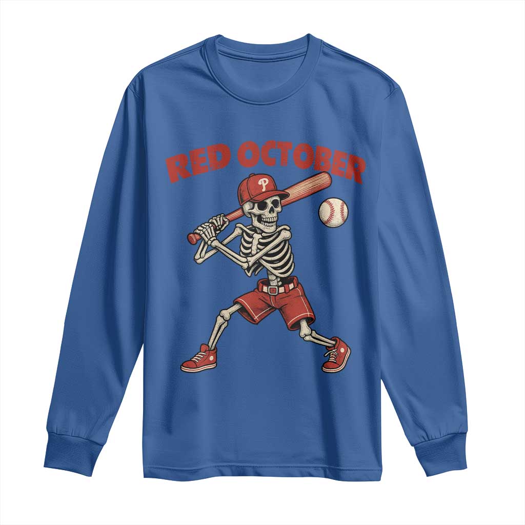 Red October Skeleton Baseball Long Sleeve Shirt Philadelphia Halloween Costume Funny TS10 Royal Blue Print Your Wear