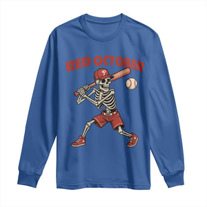 Red October Skeleton Baseball Long Sleeve Shirt Philadelphia Halloween Costume Funny TS10 Royal Blue Print Your Wear