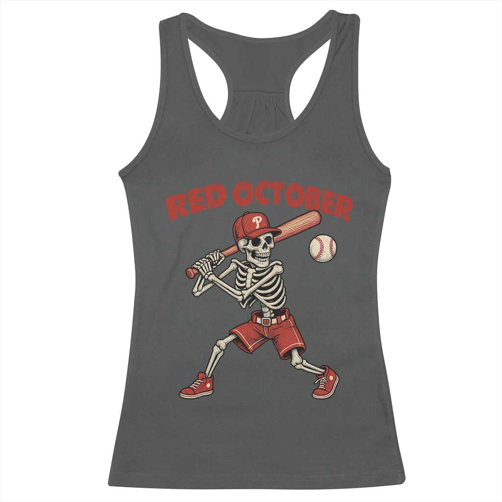 Red October Skeleton Baseball Racerback Tank Top Philadelphia Halloween Costume Funny TS10 Dark Heather Print Your Wear