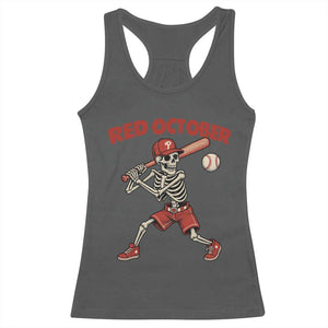 Red October Skeleton Baseball Racerback Tank Top Philadelphia Halloween Costume Funny TS10 Dark Heather Print Your Wear