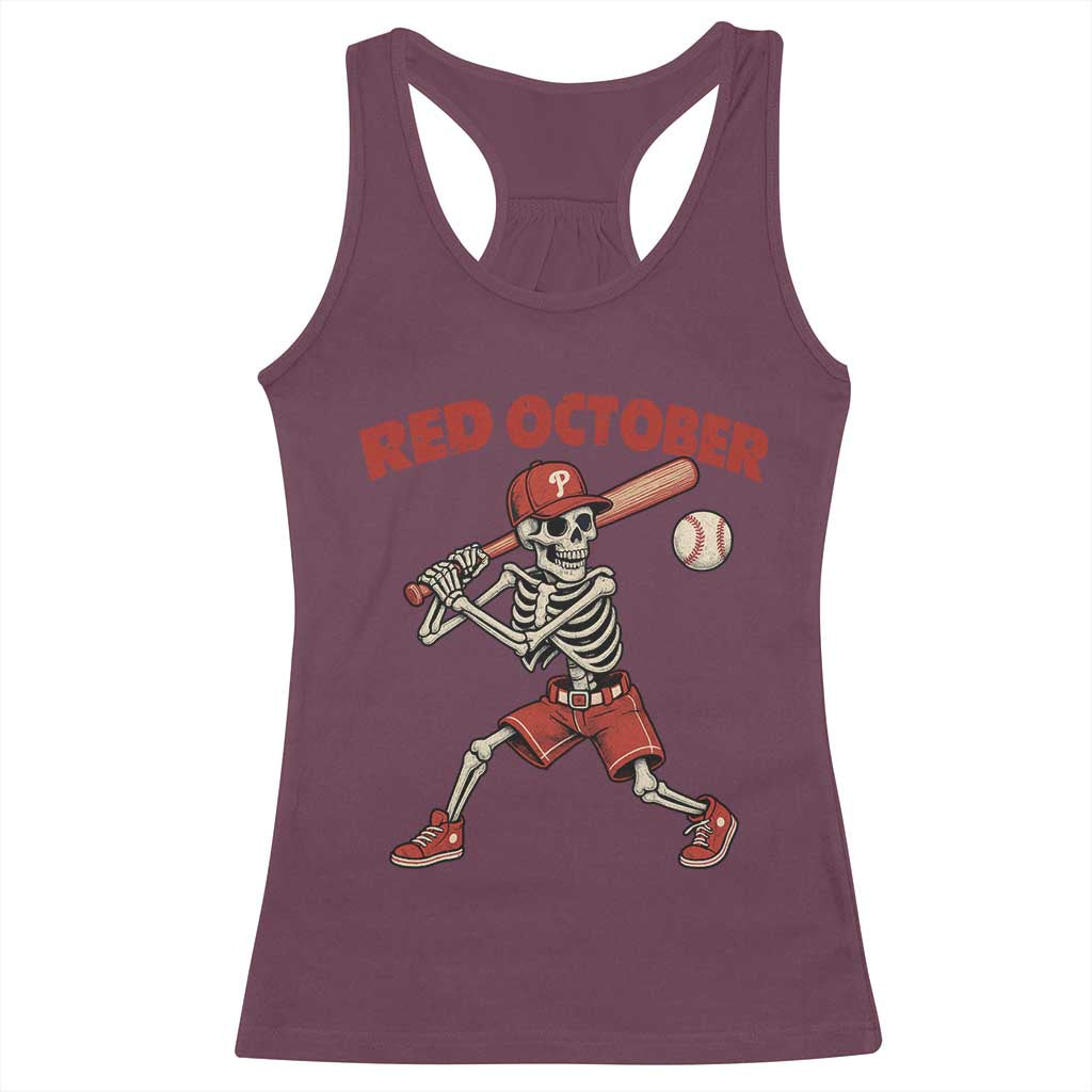 Red October Skeleton Baseball Racerback Tank Top Philadelphia Halloween Costume Funny TS10 Maroon Print Your Wear
