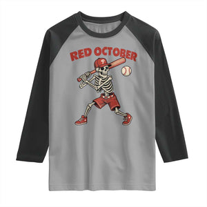 Red October Skeleton Baseball Raglan Shirt Philadelphia Halloween Costume Funny TS10 Sport Gray Black Print Your Wear