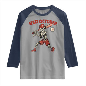 Red October Skeleton Baseball Raglan Shirt Philadelphia Halloween Costume Funny TS10 Sport Gray Navy Print Your Wear