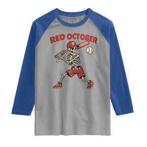 Red October Skeleton Baseball Raglan Shirt Philadelphia Halloween Costume Funny TS10 Sport Gray Royal Print Your Wear