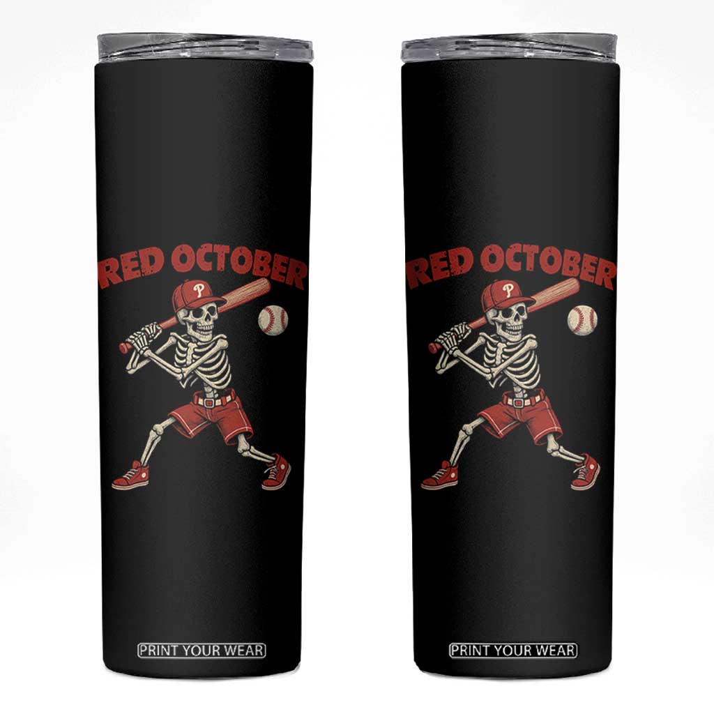 Red October Skeleton Baseball Skinny Tumbler Philadelphia Halloween Costume Funny TS10 Black Print Your Wear