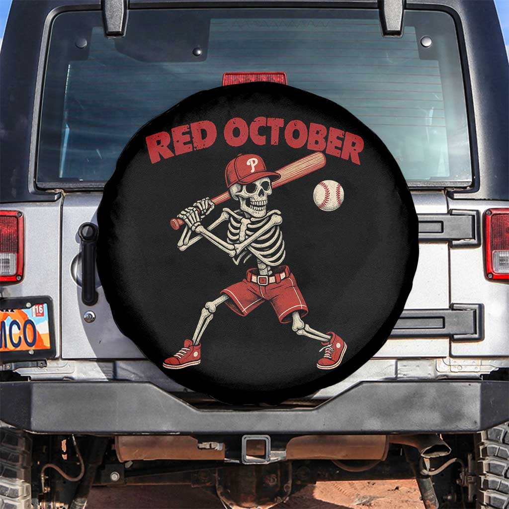 Red October Skeleton Baseball Spare Tire Cover Philadelphia Halloween Costume Funny TS10 No hole Black Print Your Wear