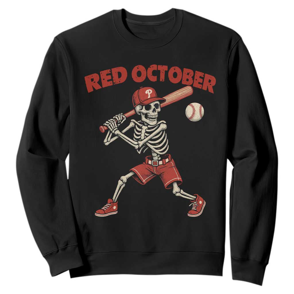 Red October Skeleton Baseball Sweatshirt Philadelphia Halloween Costume Funny TS10 Black Print Your Wear