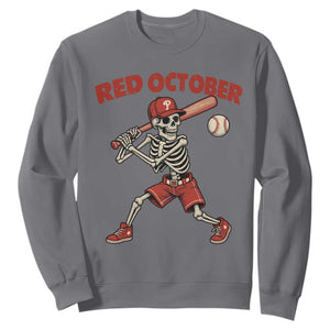 Red October Skeleton Baseball Sweatshirt Philadelphia Halloween Costume Funny TS10 Charcoal Print Your Wear