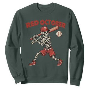 Red October Skeleton Baseball Sweatshirt Philadelphia Halloween Costume Funny TS10 Dark Forest Green Print Your Wear