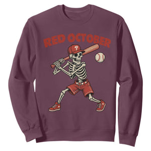 Red October Skeleton Baseball Sweatshirt Philadelphia Halloween Costume Funny TS10 Maroon Print Your Wear