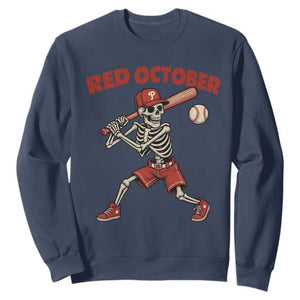 Red October Skeleton Baseball Sweatshirt Philadelphia Halloween Costume Funny TS10 Navy Print Your Wear