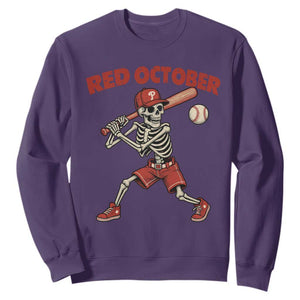 Red October Skeleton Baseball Sweatshirt Philadelphia Halloween Costume Funny TS10 Purple Print Your Wear