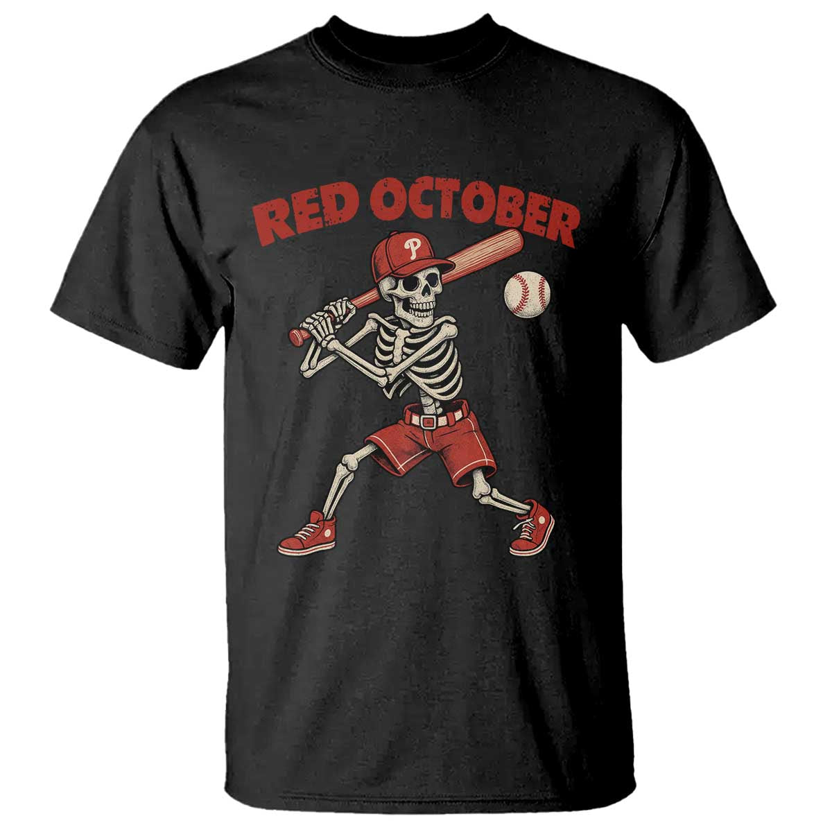 Red October Skeleton Baseball T Shirt Philadelphia Halloween Costume Funny TS10 Black Print Your Wear