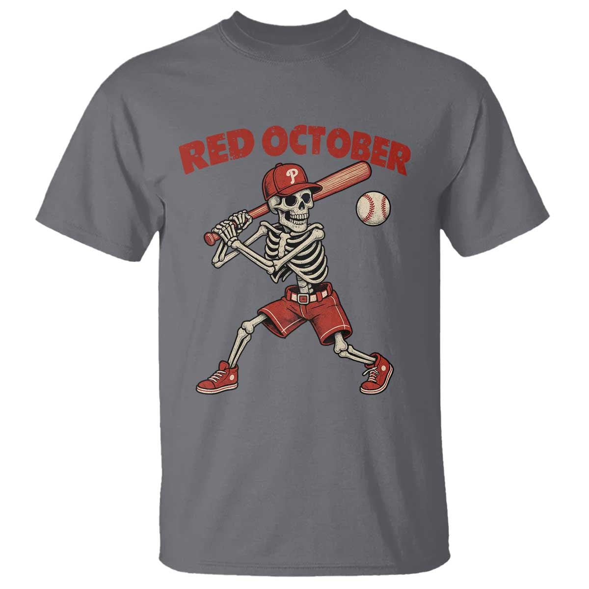 Red October Skeleton Baseball T Shirt Philadelphia Halloween Costume Funny TS10 Charcoal Print Your Wear