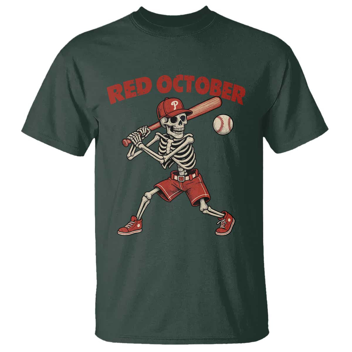 Red October Skeleton Baseball T Shirt Philadelphia Halloween Costume Funny TS10 Dark Forest Green Print Your Wear