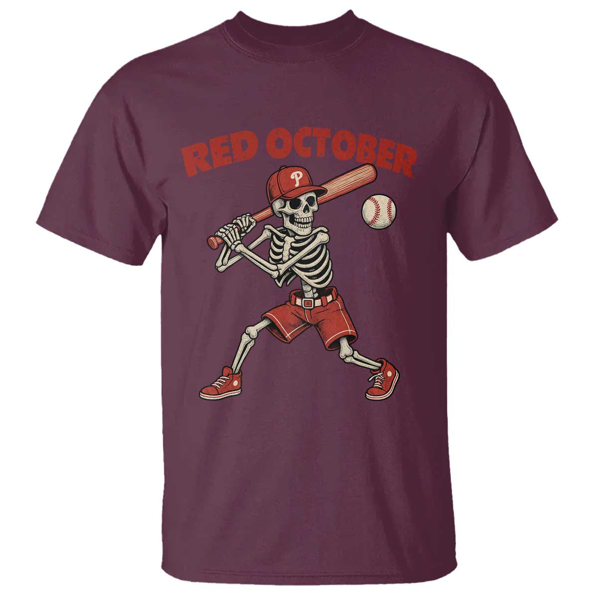 Red October Skeleton Baseball T Shirt Philadelphia Halloween Costume Funny TS10 Maroon Print Your Wear