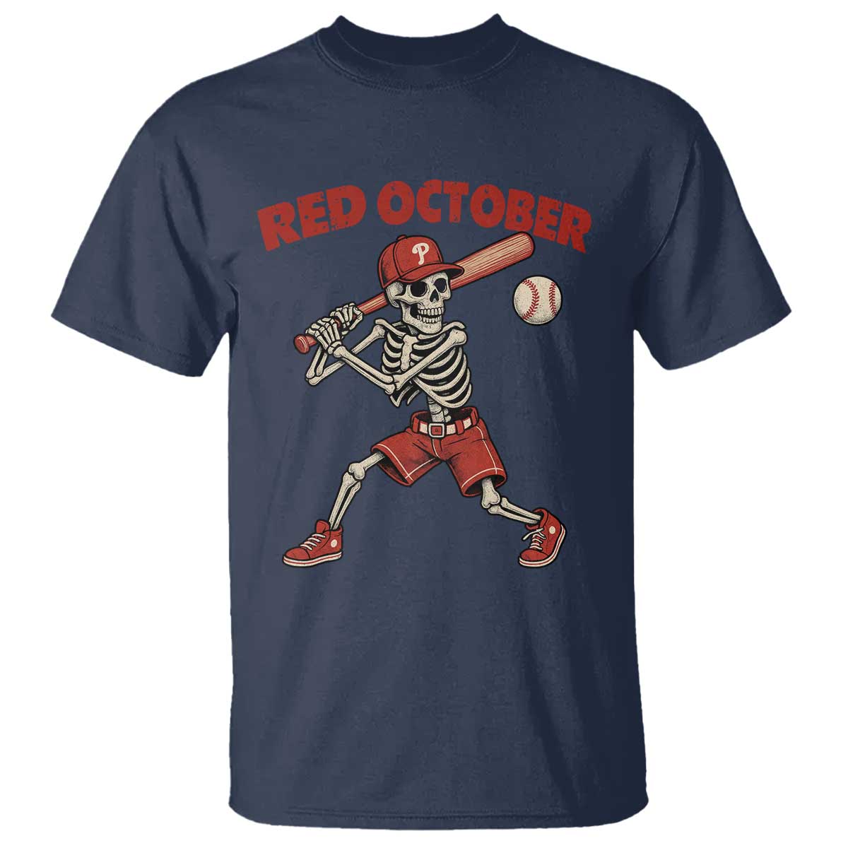 Red October Skeleton Baseball T Shirt Philadelphia Halloween Costume Funny TS10 Navy Print Your Wear