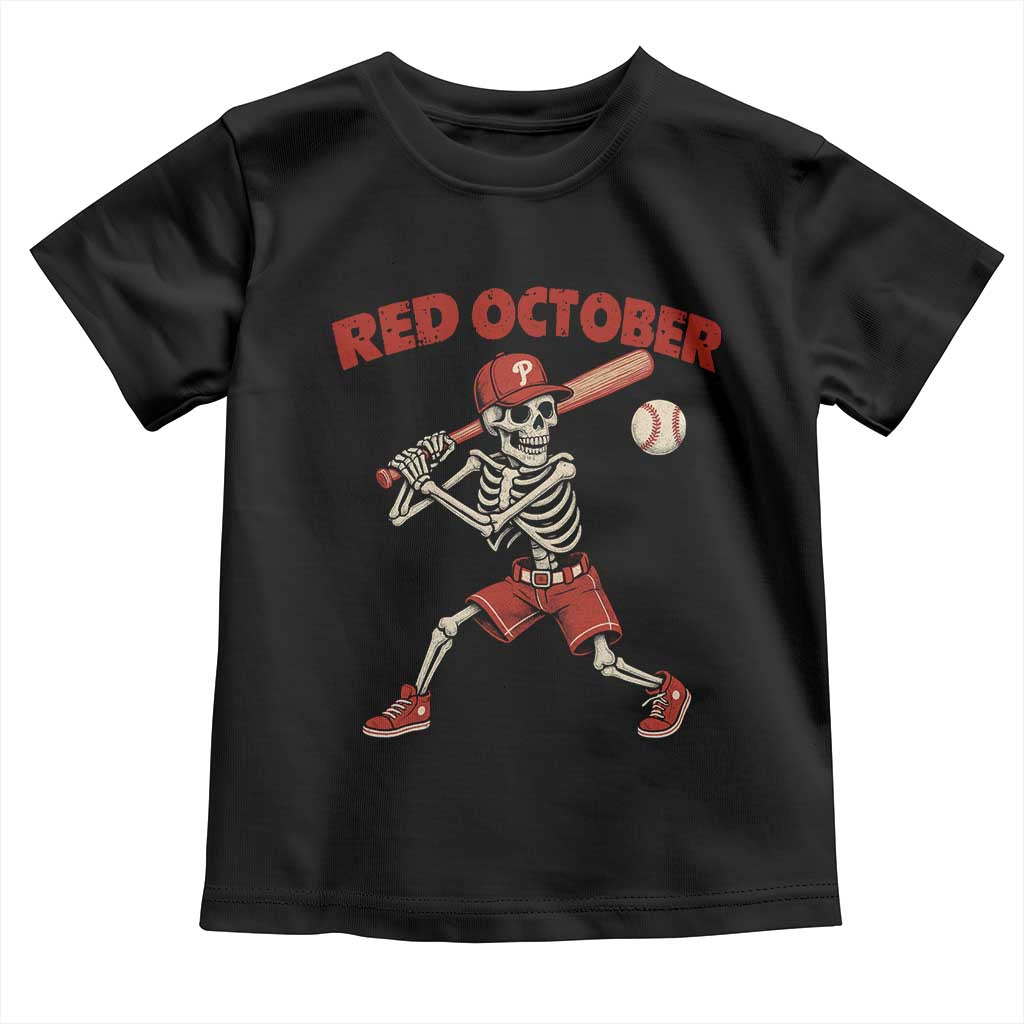 Red October Skeleton Baseball Toddler T Shirt Philadelphia Halloween Costume Funny TS10 Black Print Your Wear