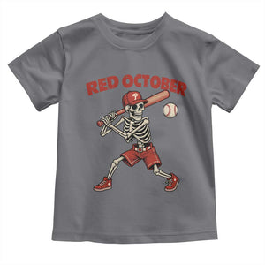 Red October Skeleton Baseball Toddler T Shirt Philadelphia Halloween Costume Funny TS10 Charcoal Print Your Wear
