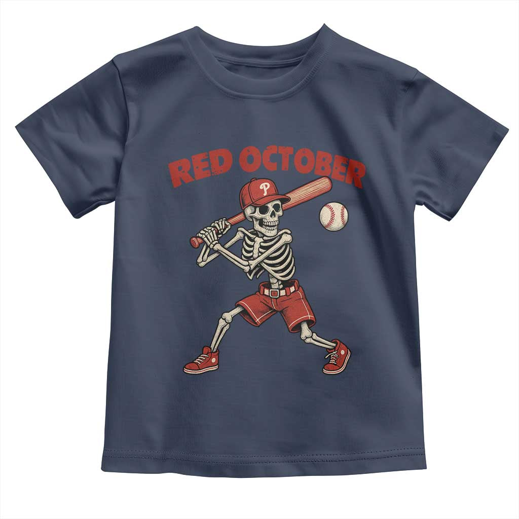 Red October Skeleton Baseball Toddler T Shirt Philadelphia Halloween Costume Funny TS10 Navy Print Your Wear