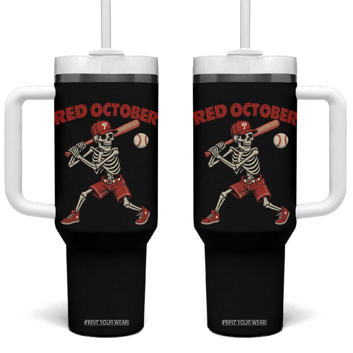 Red October Skeleton Baseball Tumbler With Handle Philadelphia Halloween Costume Funny TS10 One Size: 40 oz Black Print Your Wear