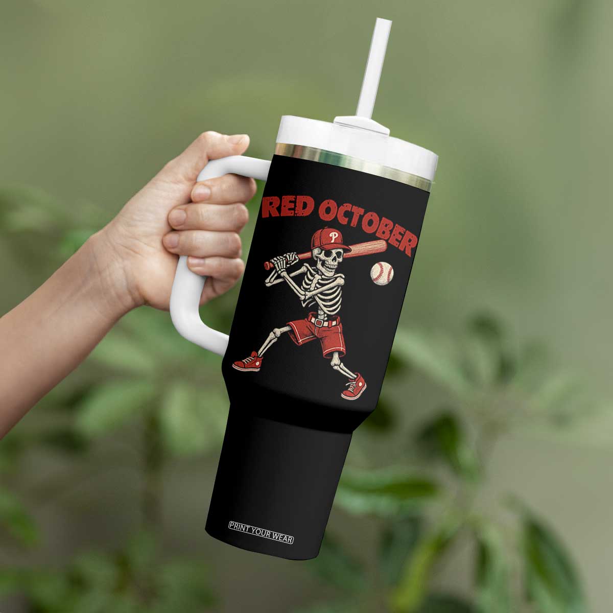 Red October Skeleton Baseball Tumbler With Handle Philadelphia Halloween Costume Funny TS10 Print Your Wear