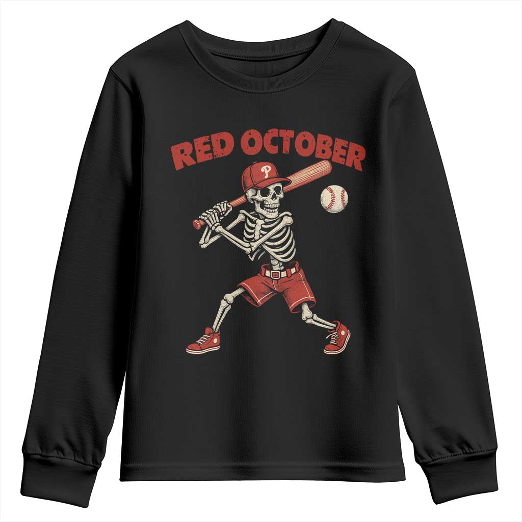 Red October Skeleton Baseball Youth Sweatshirt Philadelphia Halloween Costume Funny TS10 Black Print Your Wear