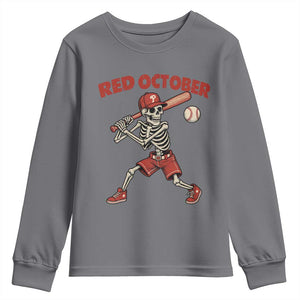 Red October Skeleton Baseball Youth Sweatshirt Philadelphia Halloween Costume Funny TS10 Charcoal Print Your Wear