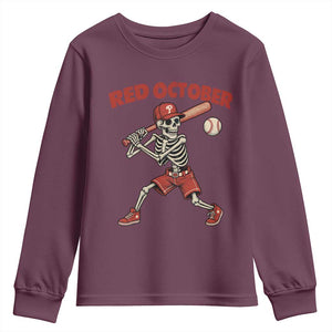 Red October Skeleton Baseball Youth Sweatshirt Philadelphia Halloween Costume Funny TS10 Maroon Print Your Wear