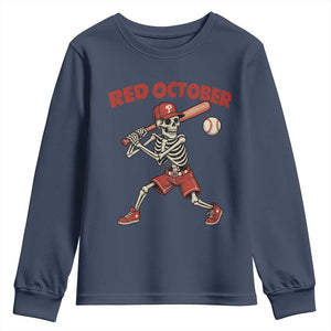 Red October Skeleton Baseball Youth Sweatshirt Philadelphia Halloween Costume Funny TS10 Navy Print Your Wear