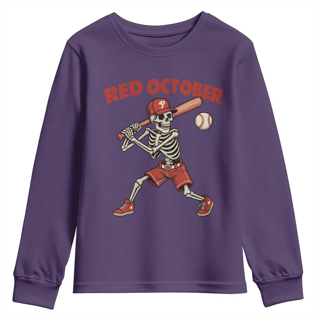 Red October Skeleton Baseball Youth Sweatshirt Philadelphia Halloween Costume Funny TS10 Purple Print Your Wear
