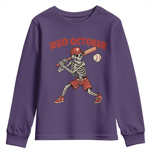 Red October Skeleton Baseball Youth Sweatshirt Philadelphia Halloween Costume Funny TS10 Purple Print Your Wear