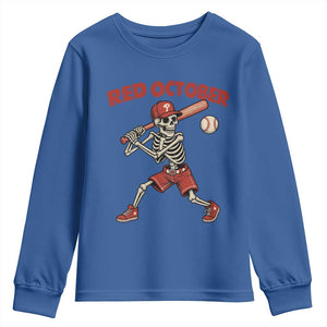 Red October Skeleton Baseball Youth Sweatshirt Philadelphia Halloween Costume Funny TS10 Royal Blue Print Your Wear