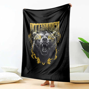 Vintage Pittsburgh Throw Blanket Retro Sports Fan Wild Bear Mascot Streetwear Bootleg - Print Your Wear