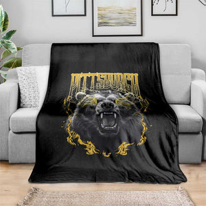 Vintage Pittsburgh Throw Blanket Retro Sports Fan Wild Bear Mascot Streetwear Bootleg - Print Your Wear