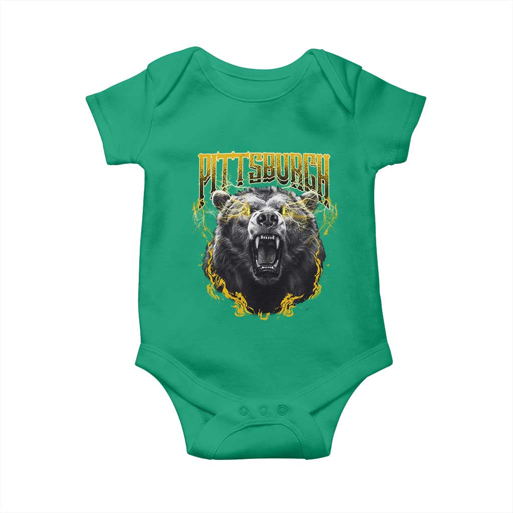 Vintage Pittsburgh Baby Onesie Retro Sports Fan Wild Bear Mascot Streetwear Bootleg TS10 Irish Green Print Your Wear