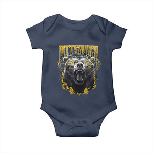 Vintage Pittsburgh Baby Onesie Retro Sports Fan Wild Bear Mascot Streetwear Bootleg TS10 Navy Print Your Wear