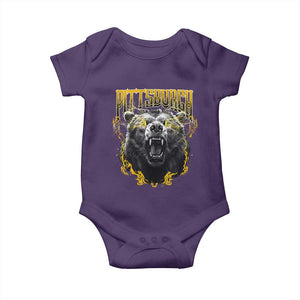 Vintage Pittsburgh Baby Onesie Retro Sports Fan Wild Bear Mascot Streetwear Bootleg TS10 Purple Print Your Wear