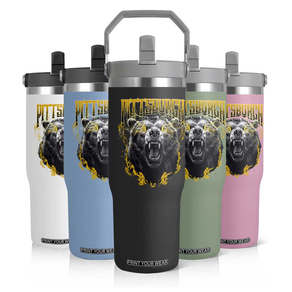 Vintage Pittsburgh Flip Straw Tumbler Retro Sports Fan Wild Bear Mascot Streetwear Bootleg TS10 Print Your Wear