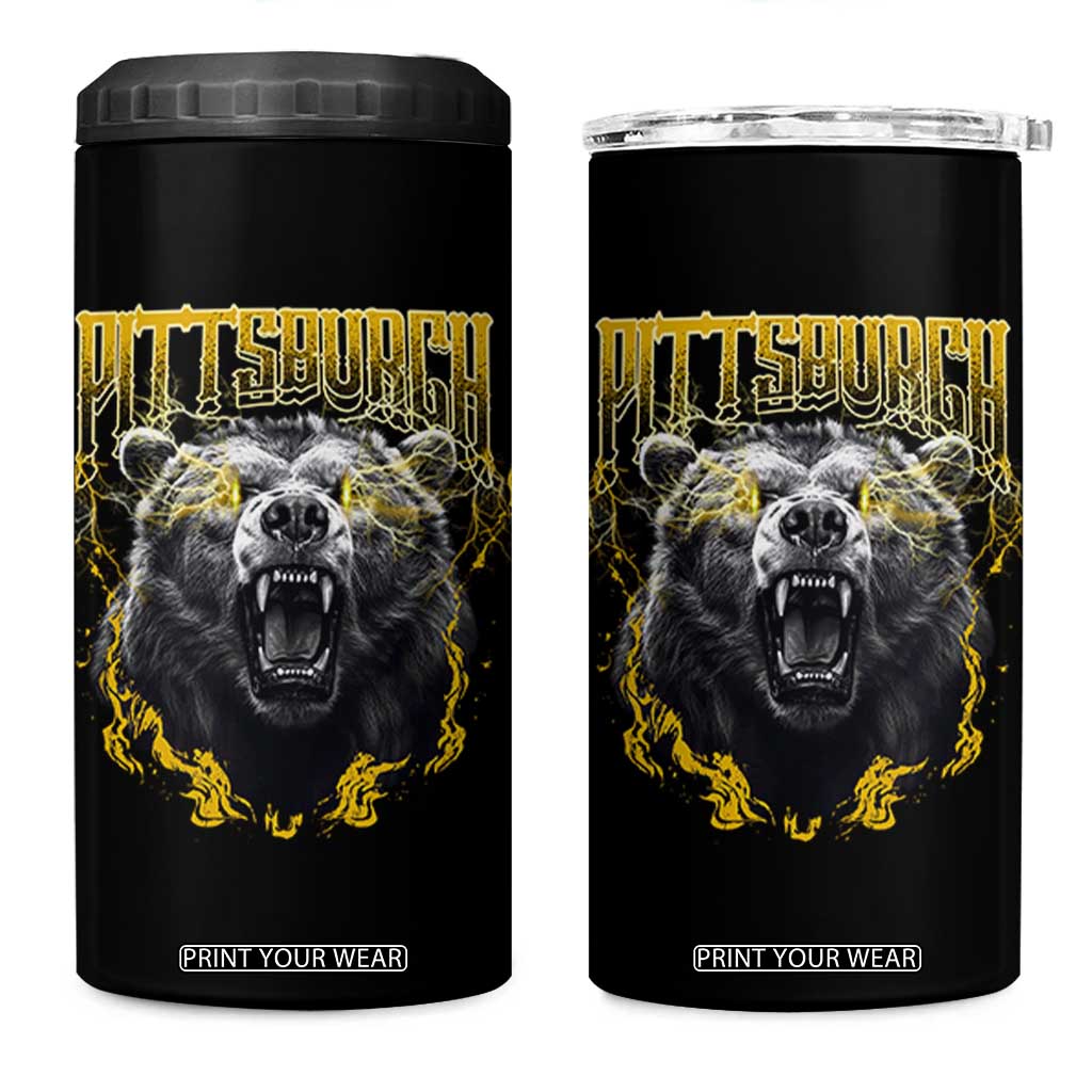 Vintage Pittsburgh 4 in 1 Can Cooler Tumbler Retro Sports Fan Wild Bear Mascot Streetwear Bootleg TS10 One Size: 16 oz Black Print Your Wear